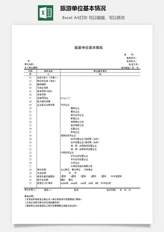 旅游单位基本情况excel模板