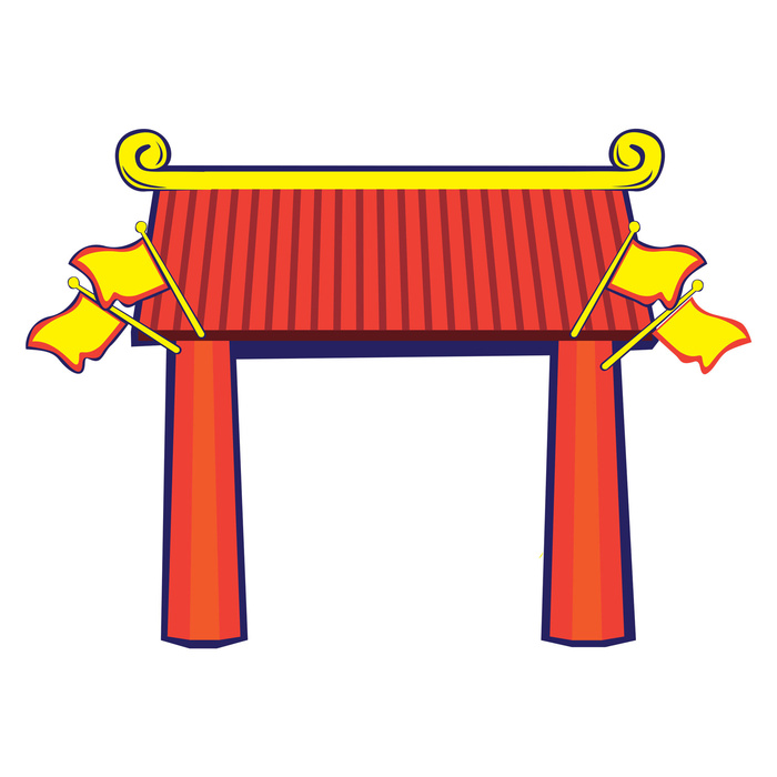 中国风复古式国潮门楼手绘城门插画牌楼建筑PSD素材png免扣图psd模版下载