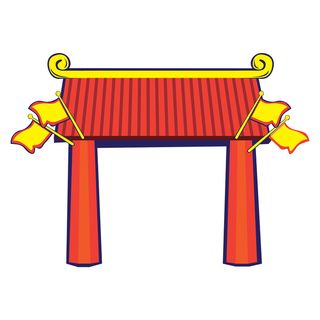 中国风复古式国潮门楼手绘城门插画牌楼建筑PSD素材png免扣图