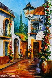 乡村建筑水彩油画艺术挂画