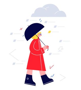 扁平风简笔画抽象雨伞人物插画