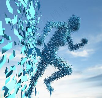 未来蓝色碎片汇聚人形图片