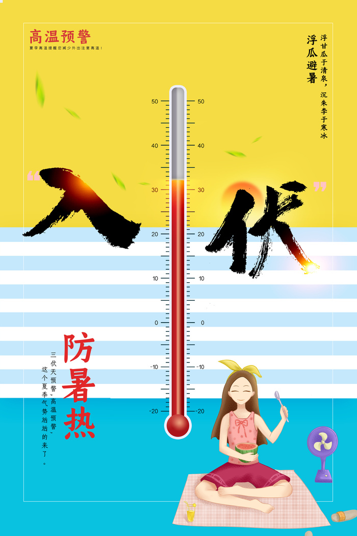 夏至入伏高温预警海报