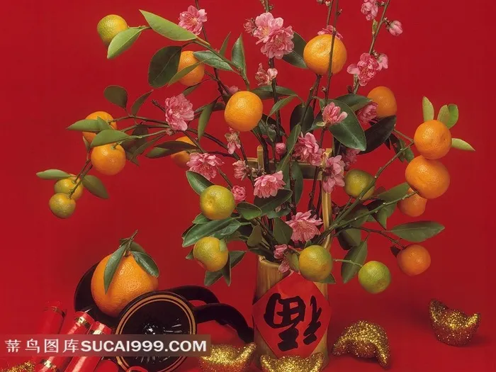 桔子鞭炮元宝素材图片