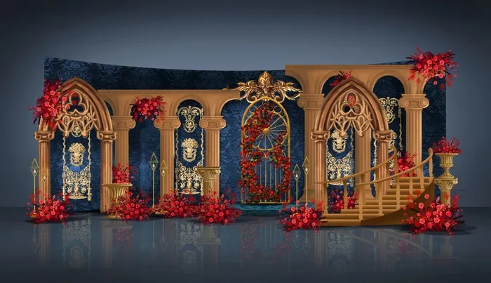 红蓝色欧式婚礼迎宾区效果图psd模版下载