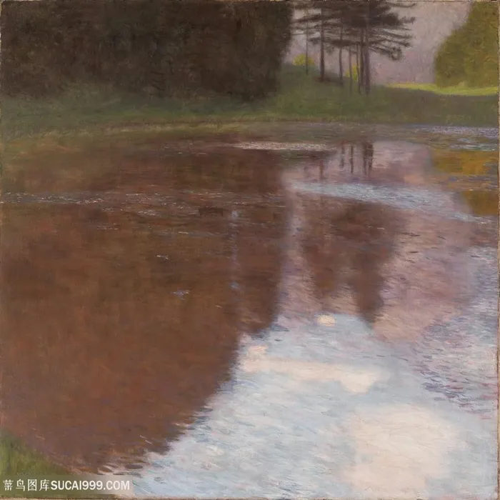 克里姆特油画湖畔美景装饰画