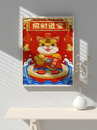 2022新年可爱卡通虎年国潮风海报