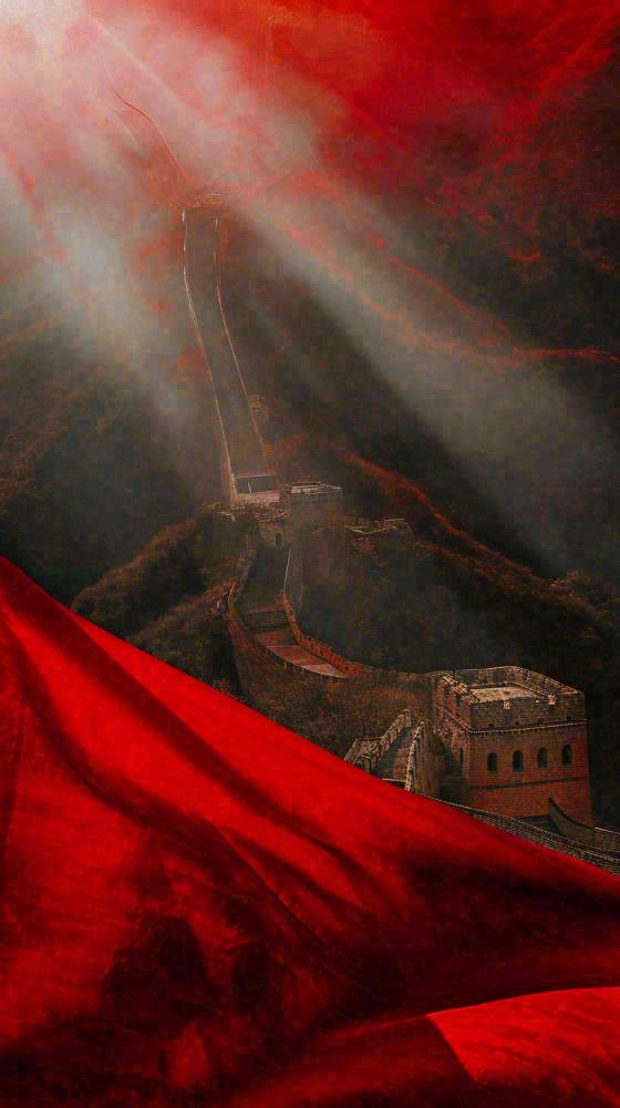 雄伟长城大气红色灯光