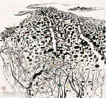 吴冠中手绘乡村村落美景装饰画