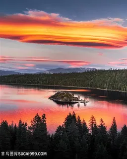 唯美湖上火烧云山水风景图片 唯美湖上火烧云山水风景图片