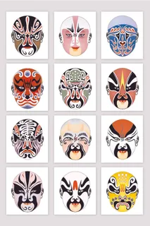 中国传统艺术国粹京剧戏曲川剧人物脸谱扁平化图案AI矢量设计素材