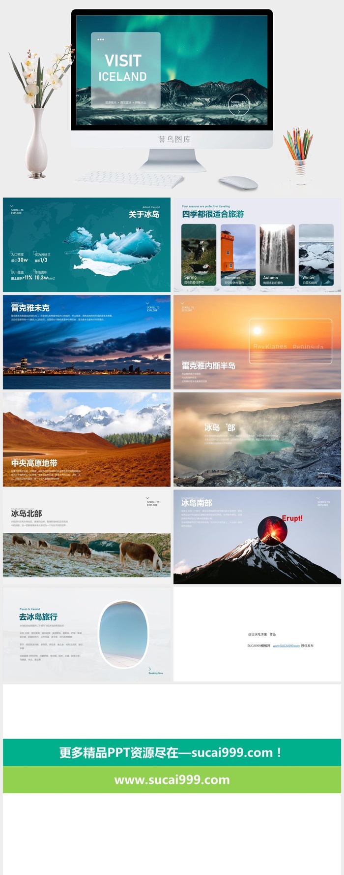 冰岛景点介绍大气精美旅游主题ppt模板