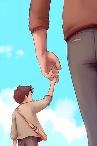 父亲节高大的爸爸牵着孩子海报