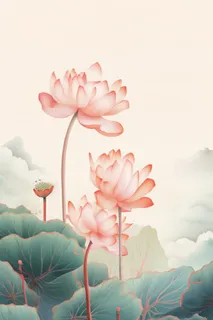 水墨山水风景国风荷花背景