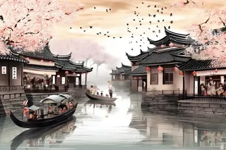 江南水乡水墨画插画海报素材背景