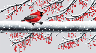 下雪天红色果实的树枝是铺满了雪和小鸟