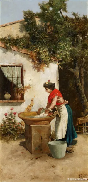 吉尔莫・戈麦斯・吉尔-拉万德拉乡村院子油画图片