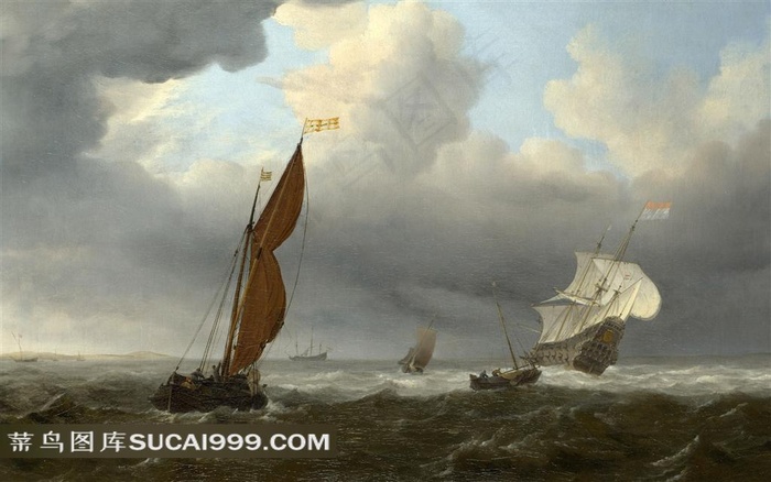 精美帆船油画素材