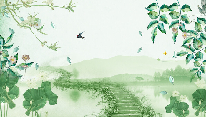 清新风清明节旅游踏青青团春天手绘插画春季海报psd设计素材背景