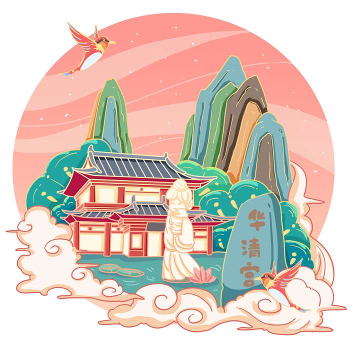 国潮风旅游建筑城市地标景区北京上海插图插画元素素材设计模板