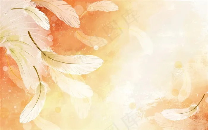 白色羽毛橙黄色手绘背景