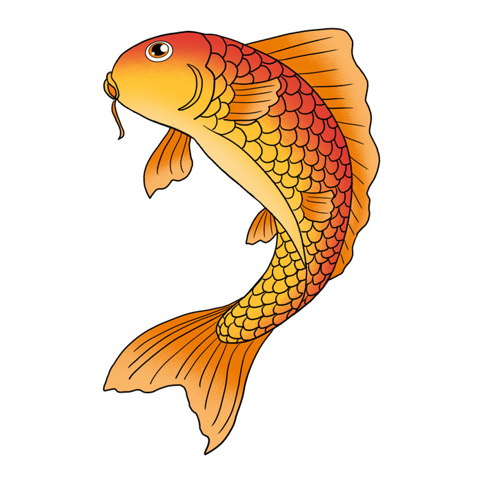手绘烫金国潮中国风卡通锦鲤鱼金鱼插画装饰元素PSD设计素材