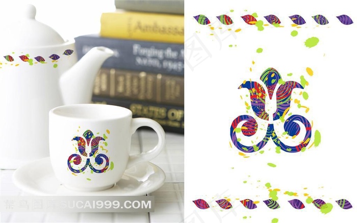 时尚花纹茶杯茶壶素材