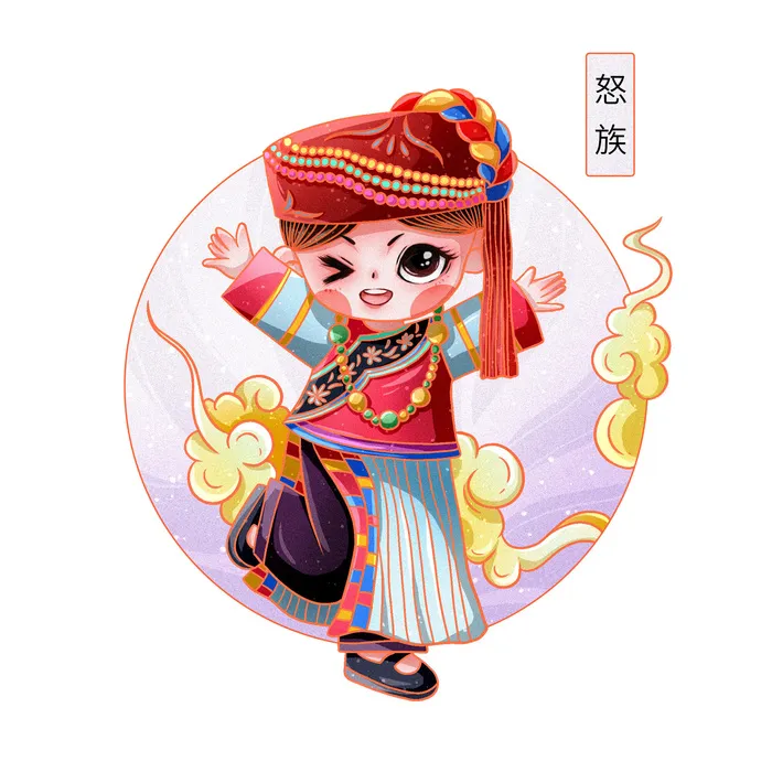国潮Q版56个少数民族人物卡通形象服饰插画民族风服饰元素PSD素材psd模版下载