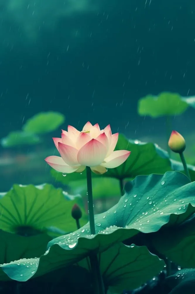 雨天荷花荷叶唯美背景(896x1344)
