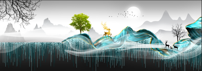 抽象麋鹿山水装饰画