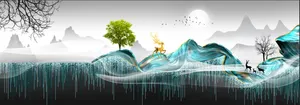 抽象麋鹿山水装饰画