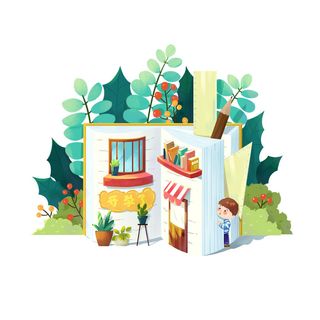 开学季植物盆栽书男孩卡通人物元素素材