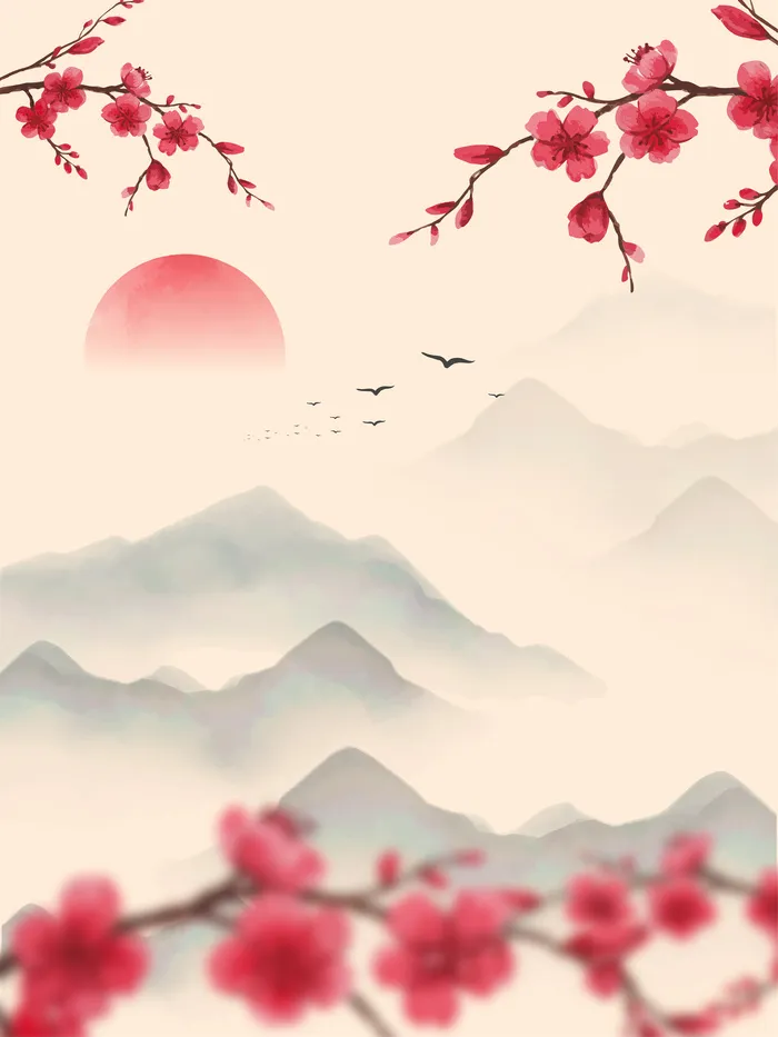 淡化色中国风山水画背景