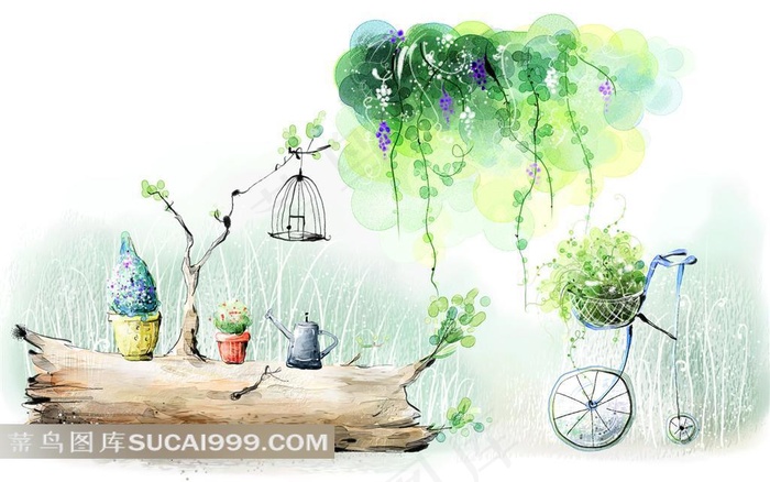 手绘等待单车恋人