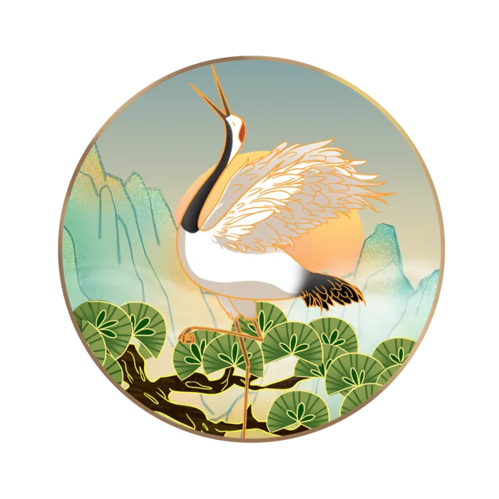 国潮仙鹤插画免扣素材设计素材