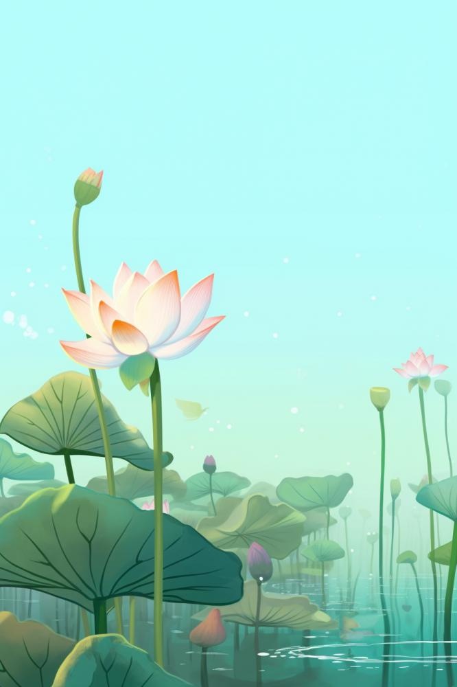 绿色荷花池塘手绘