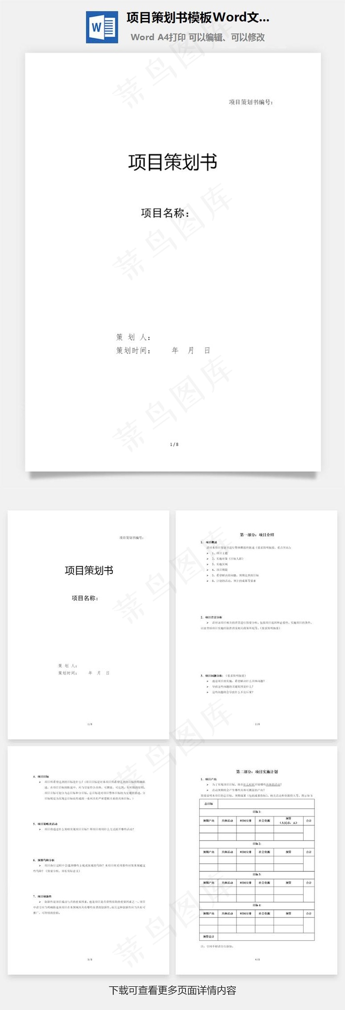 项目策划书模板Word文档