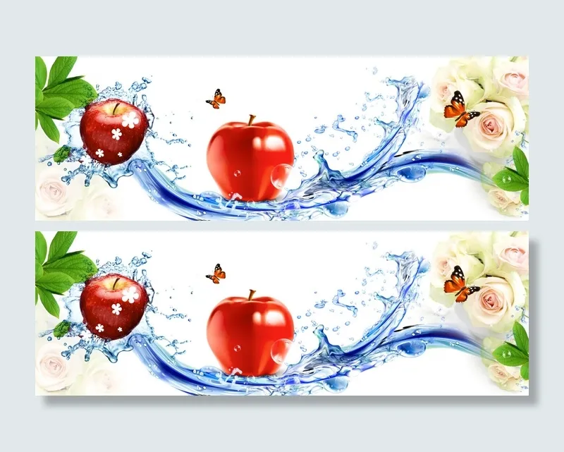玫瑰苹果海水装饰画psd模版下载