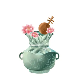 时尚微景观山水装饰庭院祥云中式国潮风插图插画元素素材设计模板