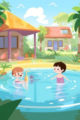 夏日阳光泳池度假人物背景