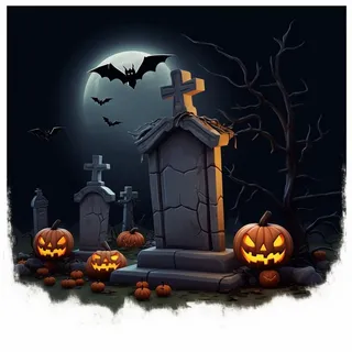 万圣节南瓜灯坟墓墓地蝙蝠恐怖黑暗插画素材背景