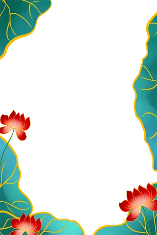 国潮手绘古风海浪花朵祥云装饰边框相框免抠