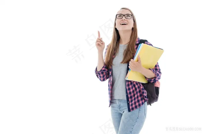 美女大学生白色背景图片