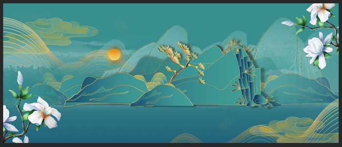 复古绿色山水背景