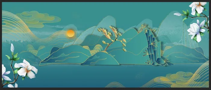 复古绿色山水背景