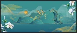 复古绿色山水背景