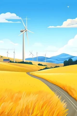 清新乡村路边插画