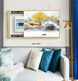 大气时尚家居室内装饰场景客厅沙发卧室床铺电表箱壁画背景图背景效果图现代