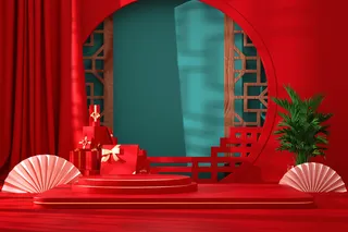 中国风古典喜庆C4D背景图3D国潮场景促销活动海报PSD设计素材模板