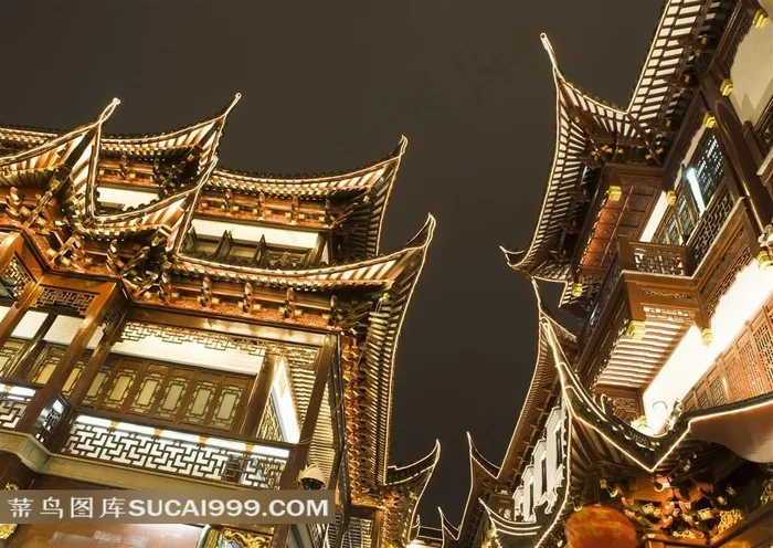 中式古建筑夜景灯光